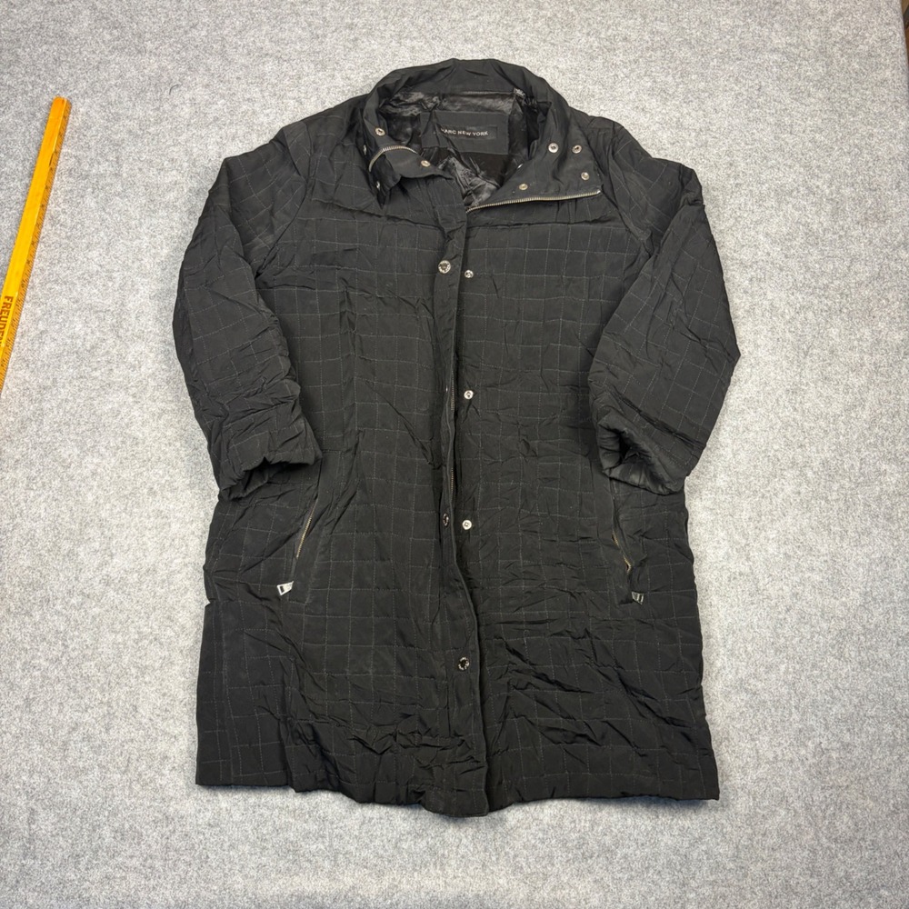 Marc New York Black Quilted Puffer Coat Womens XS Grid Pattern Mid Length Jacket